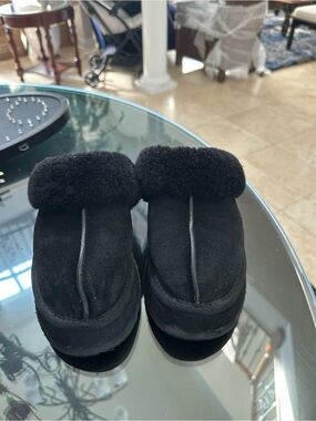 UGG Black Suede Shearling Clog Slippers